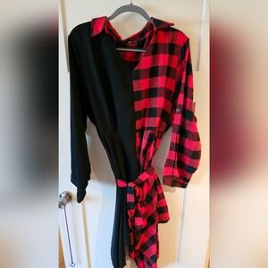 Split dress has a slight asymmetrical bottom